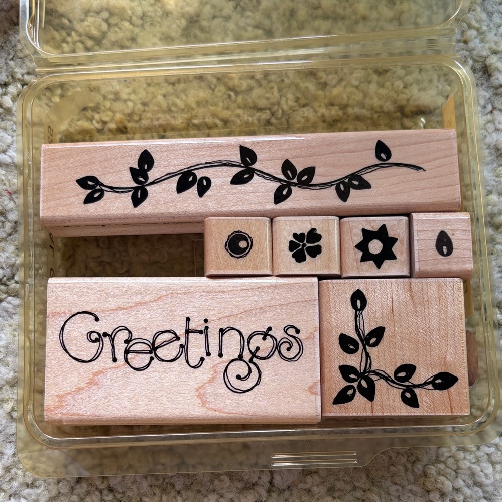 Wooden Stamp Set - 'Greetings' Botanical Motifs